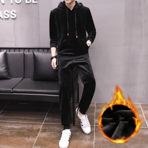 Winter Mens Fleece Lining Joggers Sweatshirt Set Casual Hoodies Tracksuit Velvet Couple Two Pieces Long Pants Sets Big Size 3XL