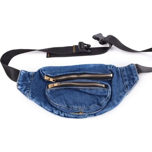 2020 Retro Soft Denim Fashion Fanny Pack Women Travel Casual Waist Bag New Wear-resistant Banana Belt Bag