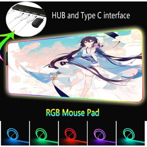 Pc Gamer Anime Gamer Cabinet Hub Stitched Edge Mouse Pad Rgb LED Backlight with 4 Ports USB Large Computer Table Mouse Pad Game