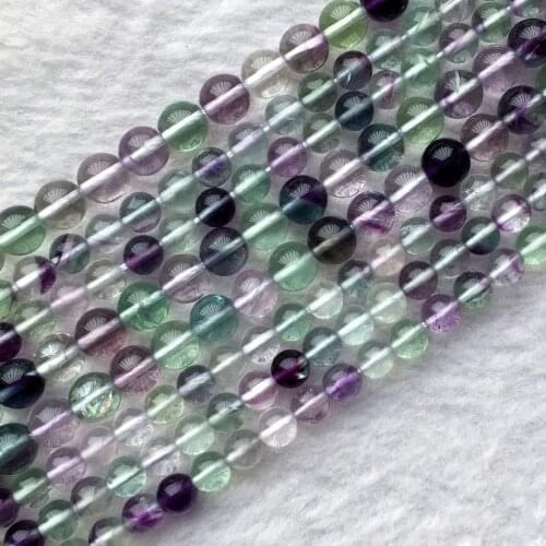 Genuine Natural AAA High Quality Multi Color Clear Blue Green Yellow Purple Fluorite Semi-precious stones Round Beads 15" 05861
