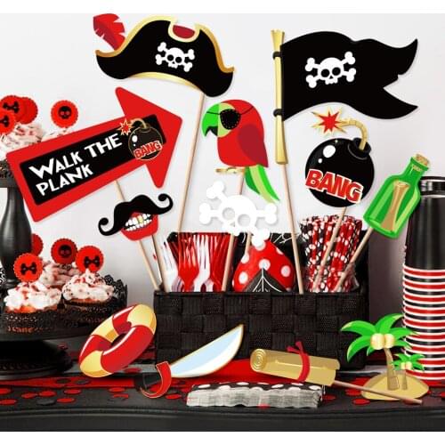 NICROLANDEE 21 pcs/set Pirate Theme Photo Booth Props Kids Birthday Party Supplies DIY Decoration Home New Party Decor 08