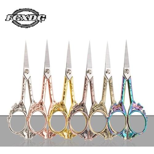 2021 New Pointed Stainless Steel Antique Scissors for For Sewing and Needlework Sharp Rose Gold Scissors Vintage Paper Scissors