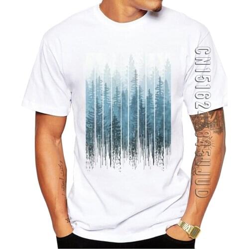 New Arrival Fashion Grunge Dripping Turquoise Misty Forest Print Men T-Shirt 100% Cotton Crew Neck Tops Hipster Tee Male Clothes