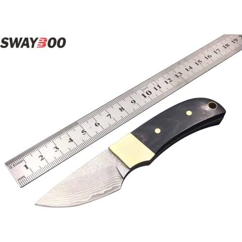 Damascus steel blade Ebony handle Outdoor Camping knife Portable Survival Hunting knives with leather sheath knives fixed blade