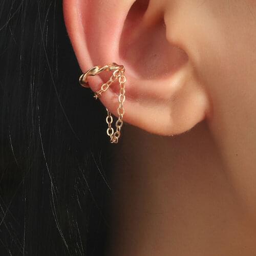 One Pcs Hot Sale No Piercing Earrings for Women Brilliant Crystal Zircon 3 Metal Color Chain Clip Earring Party Jewelry