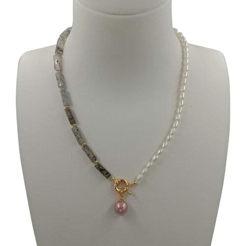 40-52 CM choker necklace ,100% natural freshwater pearl and nature stone . 3-4 mm mini pearl in good quailty