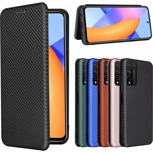 P Smart 2021 Carbon Fiber Flip Leather Case For Huawei Honor 10X Lite Y7A Y9A Nova 8 SE Card Holder Magnetic Case Coque Fundas