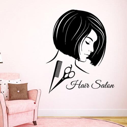 Hair Salon Wall Decal Beauty Girl Vinyl Wall Sticker Comb Scissor Style Hair Salon Wall Decor Hairdresser New Design Decal AY990