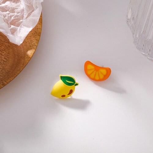 Origin Summer korean cute asymmetric Lemon orange stud earring for women girls sweet multicolour fruit metal earring jewellery