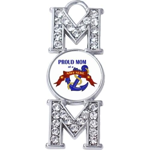 Rhinestone Proud Mom Navy Image Sticker Mothers Day Jewelry Making Pendants Charm For Bracelets Necklace In Different Styles