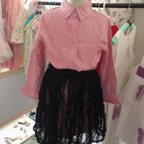 Spring girl dress striped chiffon shirt with mesh skirt two-piece suit child k1