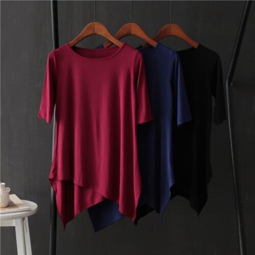 Irregular Modal Women T-shirts 2021 Summer New Short-sleeved Casual All Match Female Pulls Outwear Coat Tops