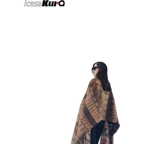 Travel blanket womens ethnic style shawl women autumn and winter wear thick warmth tassel blanket scarf dual-use