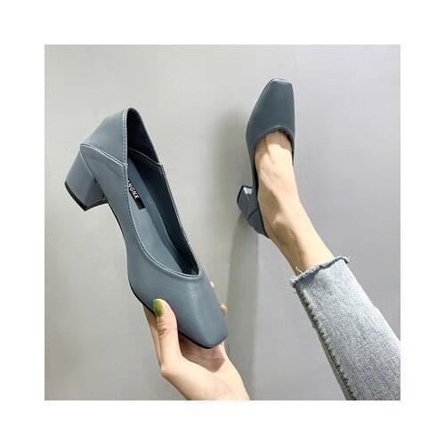 Womens shoes 2019 new autumn can be stepped on a pumps thick with square head shallow mouth heel shoes
