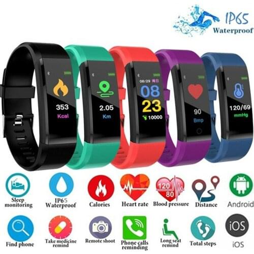 115 Plus Bluetooth-compatible Smart Watch Heart Rate Monitor Wristwatch Fitness Tracker Bracelet IP65 Waterproof Smart Wristband