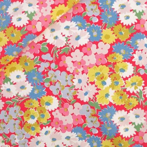 140cmx50cm Cotton Canvas Fabric for handmad, bed, bag, curtain - Small flowers on red background