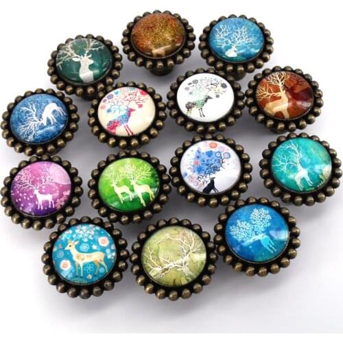 1x Deer Pattern Vintage Metal Door Knob Cupboard Cabinet Bin Drawer Dresser Pulls Handle Crystal Glass Knob Furniture Hardware