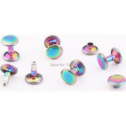 50sets/lot 9*10mm rainbow color Vacuum plating Double Cap Rivet Stud decoration For garment belt leather craft Scrapbook