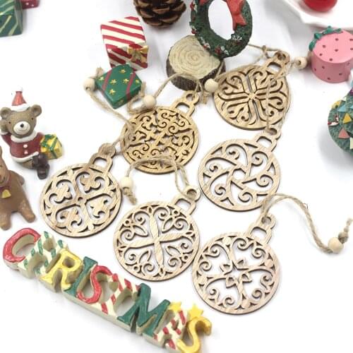 6PCS Hollow Sculpture Wooden Ball Pendants Ornaments Xmas Tree Hanging Wood Crafts Kid Gift for Home Christmas Party Decorations