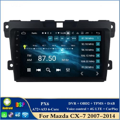 CarPlay & Android Auto DSP PX6 Android 10 Car DVD Player for Mazda CX-7 CX 7 2012-2014 Stereo Radio GPS Bluetooth 5.0 WIFI