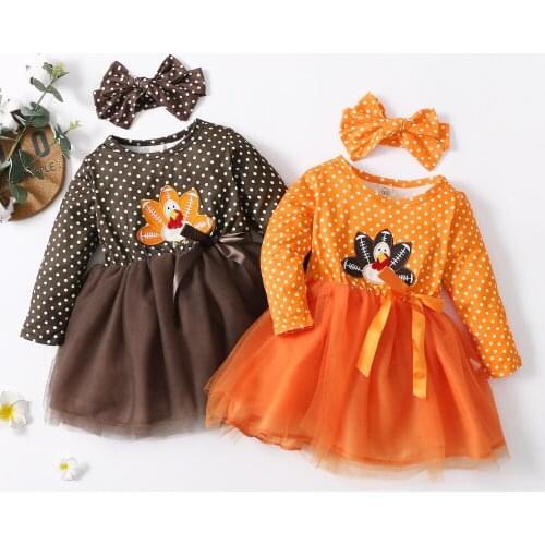 Bobora Toddler Baby Girl Halloween Party Dresses Kids Long Sleeve Pumpkin Animal Dress Skirts with Headband Outfits Sets