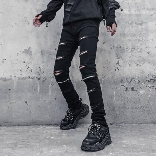 Hip Hop Casual Ripped Pencil Pants Men Streetwear Sweatpants Harajuku Cargo Pants Tactical Joggers Pants Trousers Techwear Black