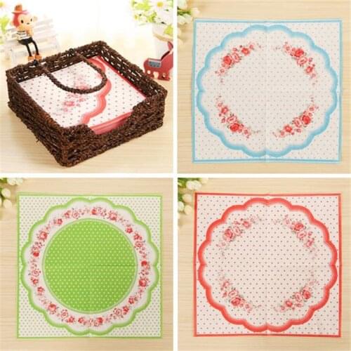 Retro napkin paper tissue blue green printed flower patterned handkerchief decoupage wedding birthday party festive cafe decor