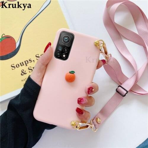 Neck Strap Cord Chain Case For Xiaomi Poco X3 NFC M3 F3 11 10T Redmi Note 10 Pro 8 9A 9T K40 Crossbody Lanyard 3D Fruit Cover