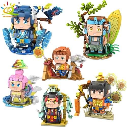HUIQIBAO Chinese Ancient Mythology Hero Building Blocks Nuwa Kuafu Traditional Figures Construction City Bricks Children Toys