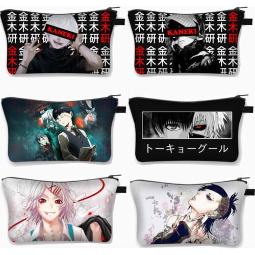 Japanese Anime Tokyo Ghoul Cosmetic Bag Manga Kaneki Ken Women Makeup Bags Girls Lipstick Storage Beauty Bags Cute Cosmetic Case