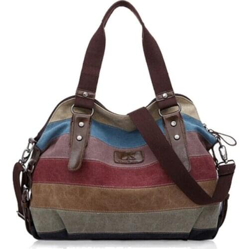 Fashion women handbag tote color striped canvas handbag multi-function laptop messenger shoulder bag