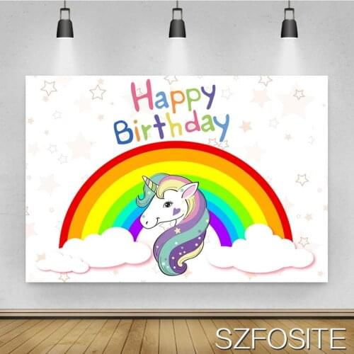 Cartoon Rainbow Unicorn Cloud Background Girl Birthday Party Decoration Photography Studio Photo Children Room Wall Backdrop