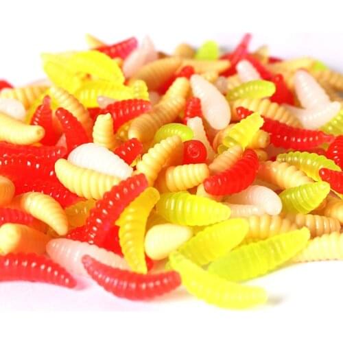 40 Pcs Fishing Bait 2cm maggot Soft Lure Baits Worms Glow Shrimps Fishing Lures