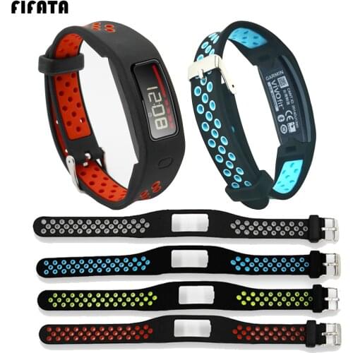 FIFATA Soft Double Color Silicone Band for Garmin Vivofit 1 Wristband Stainless Steel Clasp Watch Band Wrist Strap Accessories
