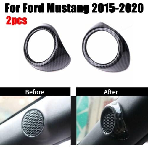 1 Pair Carbon Fiber Car Door Stereo Speaker Cover Trim A pillar Column Tweeter fit for Ford Mustang 2015 2016 2017 2018