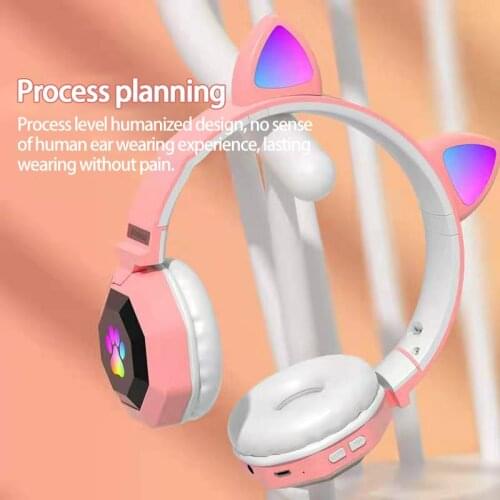 2021 New Head-mounted Headphone Wireless Bluetooth 5.0 Headset Cute Iuminous Cat Ears Earphone Music Sports Game Earpiece