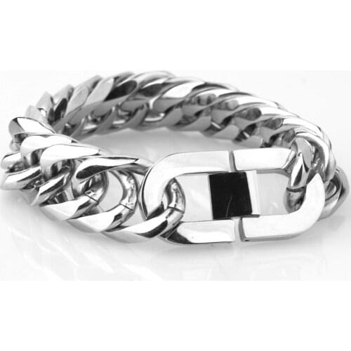 Huge Heavy 21mm Mens Bracelet Silver Color Curb Cuban Link 316L Stainless Steel Wristband Male Jewelry 7-11 inch Select