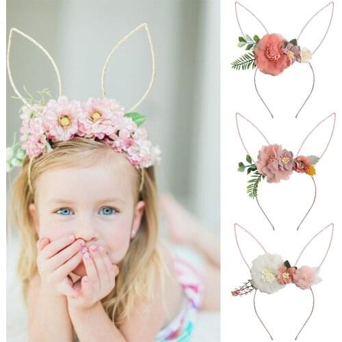 Princess Artificial Organza Floral Hairband for Girls Handmade Ears Headband Children Kids Head Band Party Hair Accessories