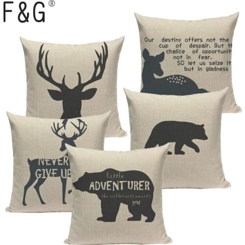 Nordic Original Retro Bear Deer cushions home dorm decor 45Cmx45Cm Square Fabric Furniture Printed Pillow Case Dropshipping