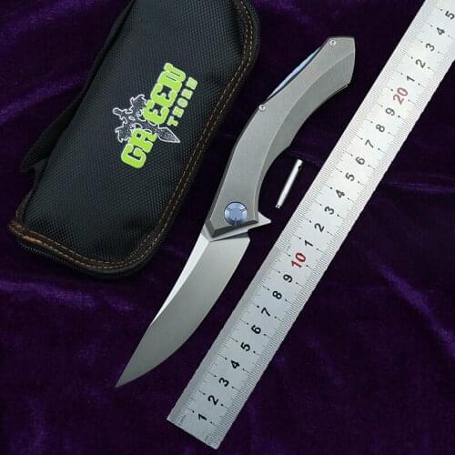 Green thorn curling Lapel folding knife D2 steel blade + titanium alloy handle outdoor camping hunting pocket fruit knife practi