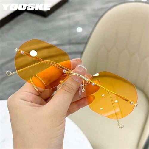 YOOSKE Rimless Yellow Sunglasses Men Luxury Brand Designer Sun Glasses Women Polygon Frameless Eyewear Ladies Outdoor Goggles
