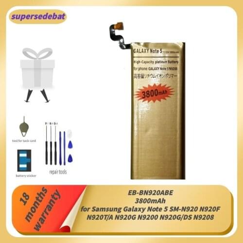 Supersedebat EB-BN920ABE Rechargeable Battery for Samsung Galaxy Note 5 SM-N920 N920F N920T/A N920G N9200 N920G/DS N9208 Bateria