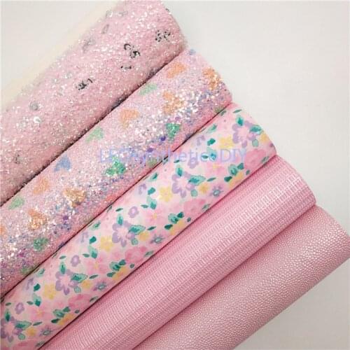 1PC 21X29CM PINK Glitter Fabric, Hearts Printed Glitter Leather, Glitter Leather Sheets For Making Bows LEOsyntheticoDIY 6S64