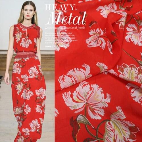 European and American Early Spring Printed Silk Georgette Fabric Thin Transparent Mulberry Silk Large Swing Skirt Scarf Fabric