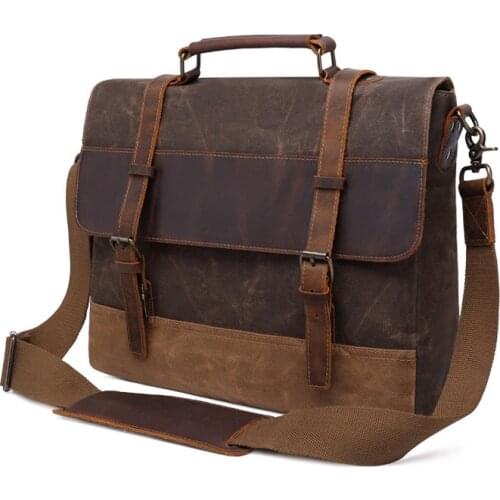 Vintage Mens Canvas Messenger Bag Horse Crazy Leather Man Soft Bags School Bag Mans Lock Military Hangbags Messenger Bags