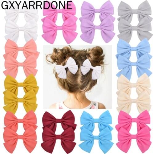 1pair 3.5" Cotton Bow Hairpins Floral Fabric Hair Clips 24 Colors Bowknot Barrettes For Girls Hair Accessories Kids Headwear