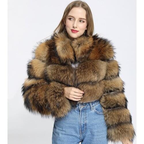 New Winter Real Fur Coat Women Natural Raccoon Fur Jacket High Quality Furry Long Sleeves Outerwear
