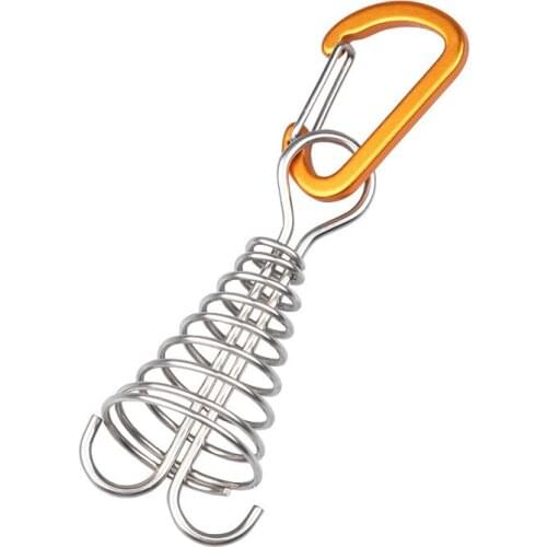 3pcs/set Outdoor Mountain Camping Floor Spring Nails Stainless Steel With I-lock Hooks Windproof Firm Outdoor Essential