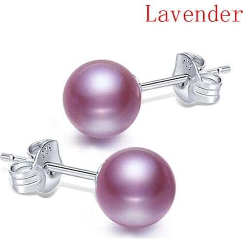 AAA 6-7mm Round Natural Lavender Freshwater Pearl Earrings with 925 Sterling Silver Post