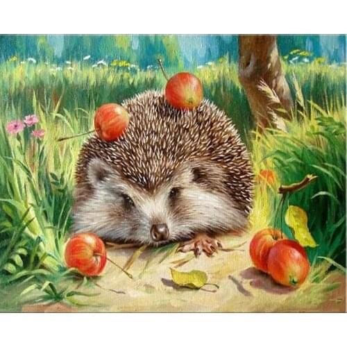 Diamond embroidery sale"Hedgehog and apple"5d diy diamond painting full mosaic puzzle picture of rhinestone cross-stitch NEW1845